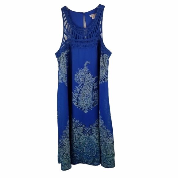 Exhilaration Blue Crochet Lined Paisley Dress. - Picture 1 of 16